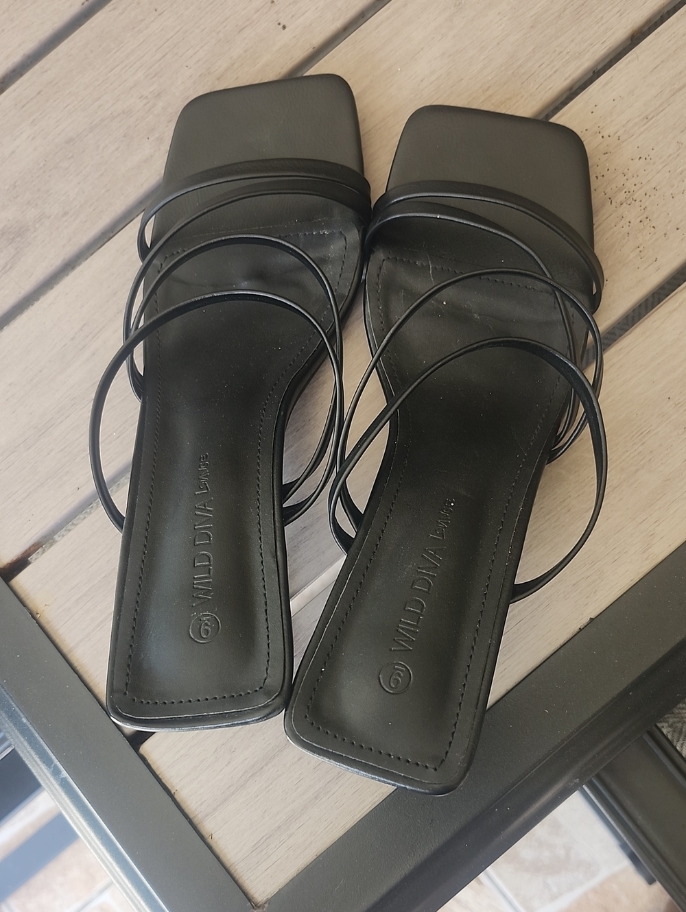 Wild Diva Boho Black Minimal Strappy Square-Toe Sandals